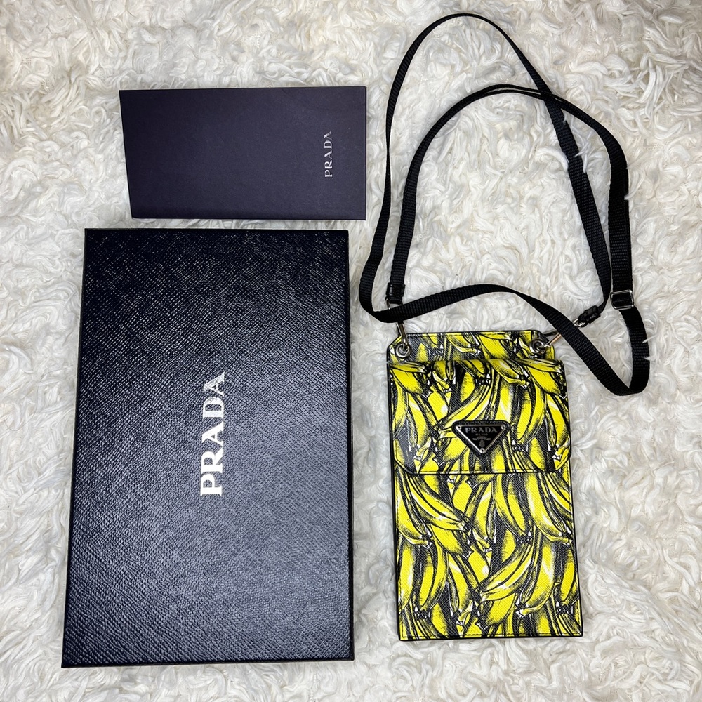 Prada Banana Print Saffiano Leather Phone Bag